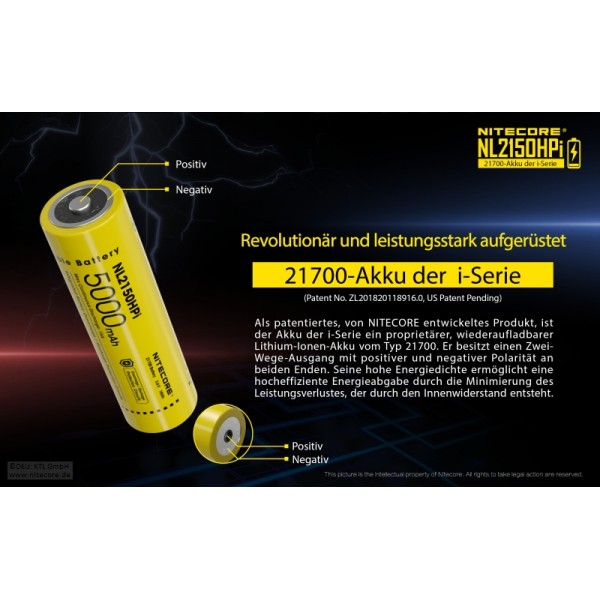 NiteCore® Li-Ion Akku NL2150i 5000mAh für Nitecore P20i und P20ix